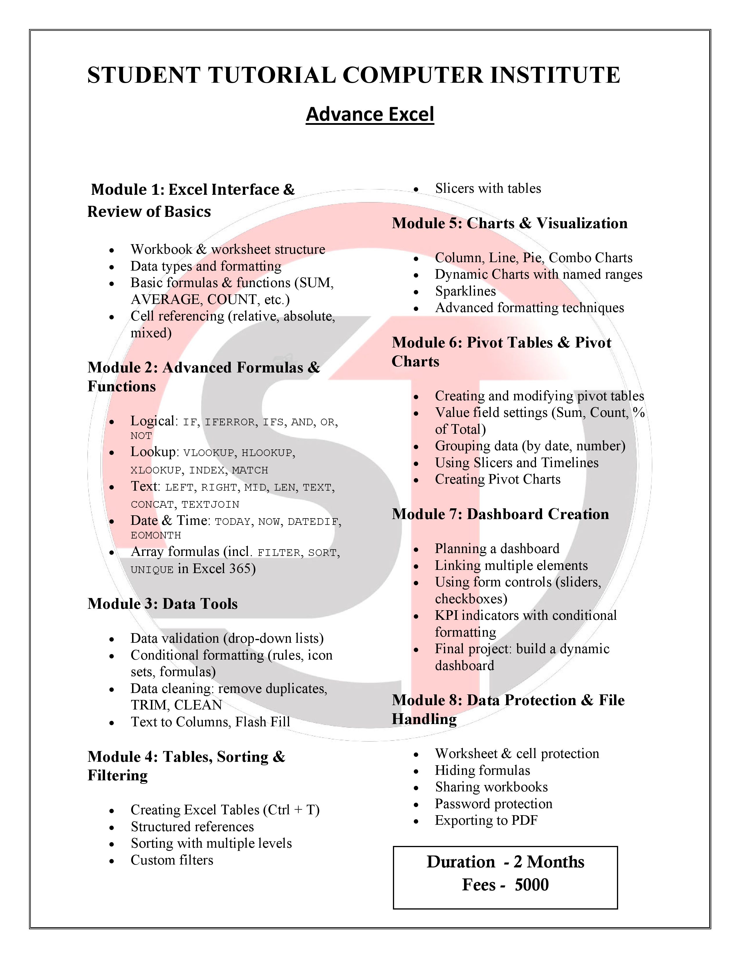 Advance Excel Syllabus